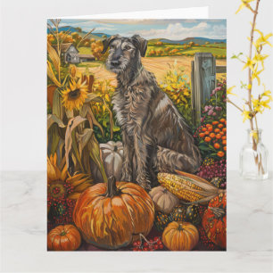 Wolfhound Dog Autumn Harvest Thanksgiving Card