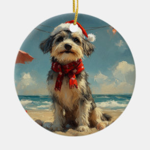 Wolfhound Dog Christmas Vintage Beach Ceramic Ornament