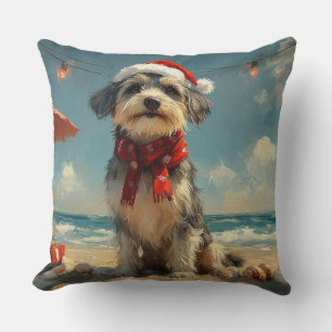 Wolfhound Dog Christmas Vintage Beach Throw Pillow