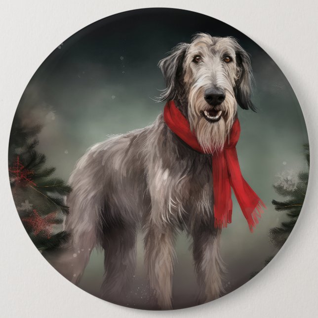 Wolfhound Dog in Snow Christmas 6 Inch Round Button (Front)