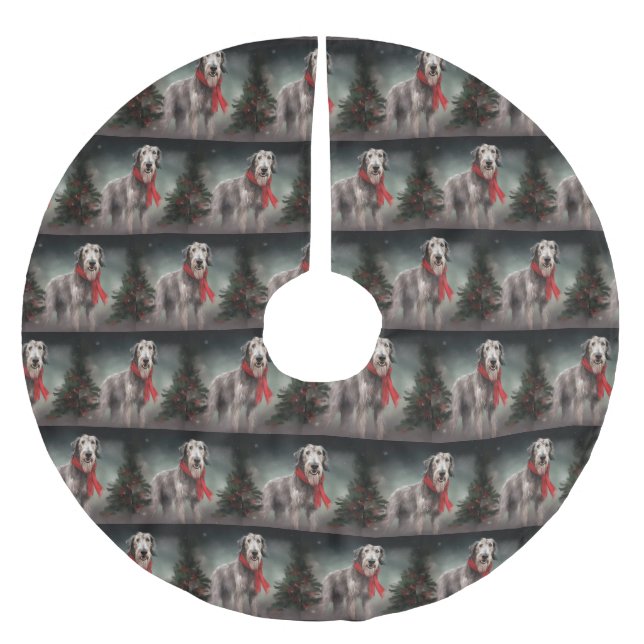 Wolfhound Dog in Snow Christmas Brushed Polyester Tree Skirt (Front)