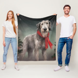 Wolfhound Dog in Snow Christmas Fleece Blanket
