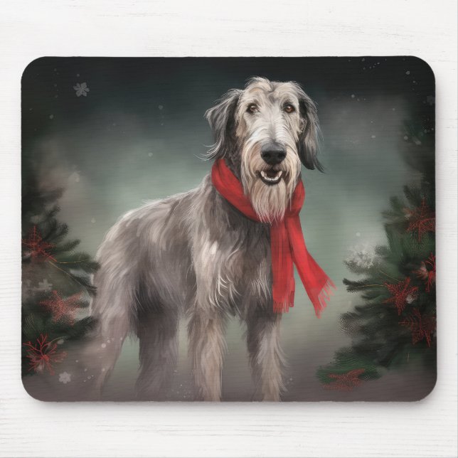 Wolfhound Dog in Snow Christmas Mouse Pad (Front)