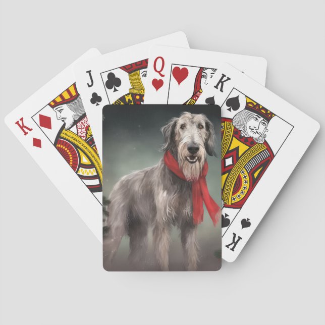 Wolfhound Dog in Snow Christmas Playing Cards (Back)