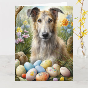 Wolfhound Dog With Easter Eggs Holiday Card