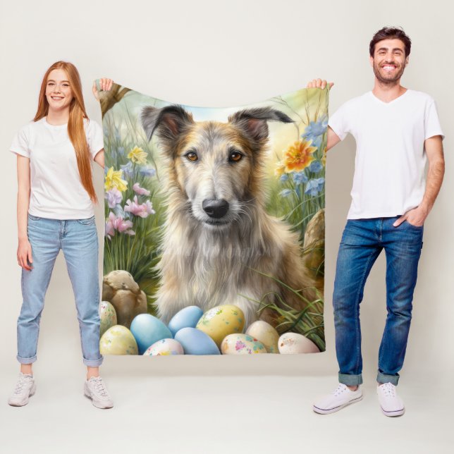 Wolfhound Dog With Easter Eggs Holiday  Fleece Blanket (In Situ)