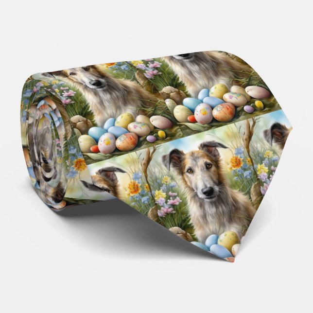 Wolfhound Dog With Easter Eggs Holiday  Tie (Rolled)