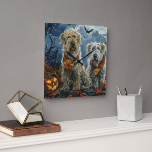 Wolfhound Halloween Spooky Square Wall Clock