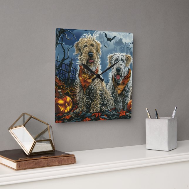 Wolfhound Halloween Spooky Square Wall Clock (Office)
