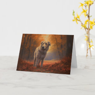 Wolfhound in Autumn Leaves Fall Inspire Card