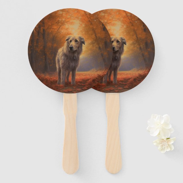 Wolfhound in Autumn Leaves Fall Inspire  Hand Fan (Front and Back)
