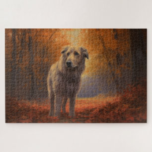 Wolfhound in Autumn Leaves Fall Inspire  Jigsaw Puzzle