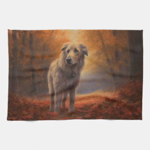 Wolfhound in Autumn Leaves Fall Inspire Kitchen Towel