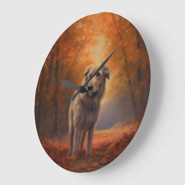 Wolfhound in Autumn Leaves Fall Inspire  Large Clock (Angle)