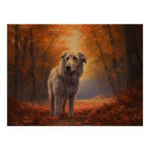 Wolfhound in Autumn Leaves Fall Inspire  Poster