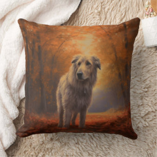 Wolfhound in Autumn Leaves Fall Inspire Throw Pillow