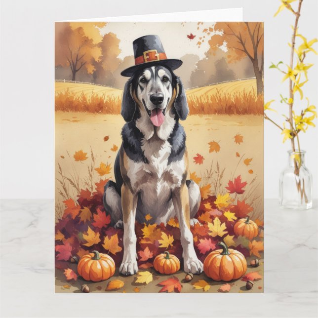 Wolfhound In Autumn Leaves Thanksgiving Art  Card (Yellow Flower)