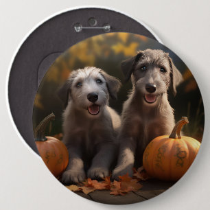 Wolfhound  Puppy Autumn Delight Pumpkin 6 Inch Round Button