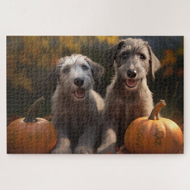 Wolfhound  Puppy Autumn Delight Pumpkin Jigsaw Puzzle (Horizontal)
