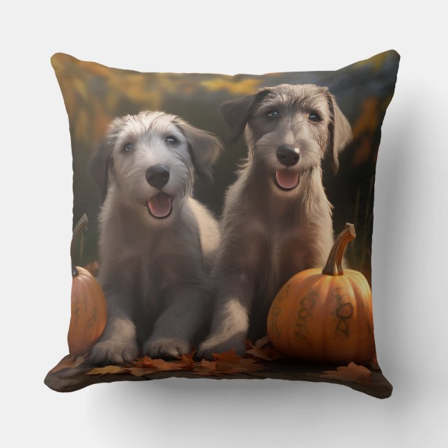 Wolfhound  Puppy Autumn Delight Pumpkin Throw Pillow (Front)