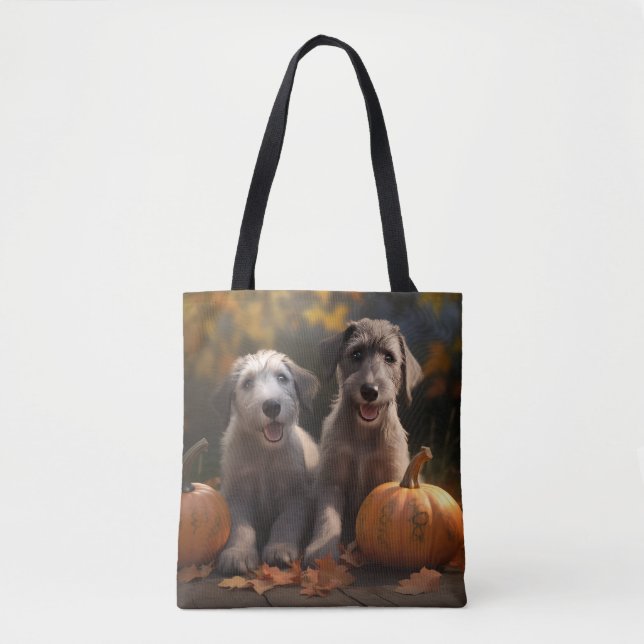 Wolfhound  Puppy Autumn Delight Pumpkin Tote Bag (Front)