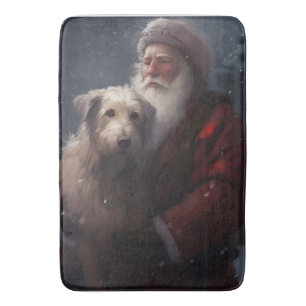 Wolfhound With Santa Claus Festive Christmas Bath Mat