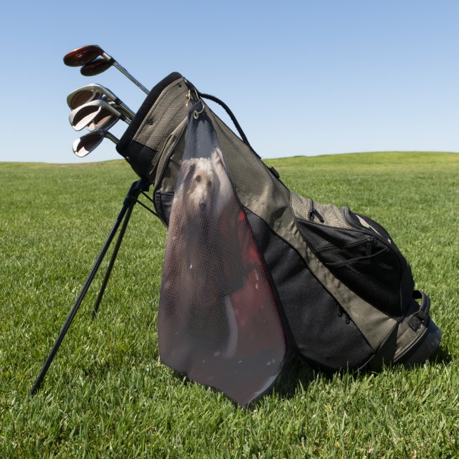 Wolfhound With Santa Claus Festive Christmas Golf Towel (Green)