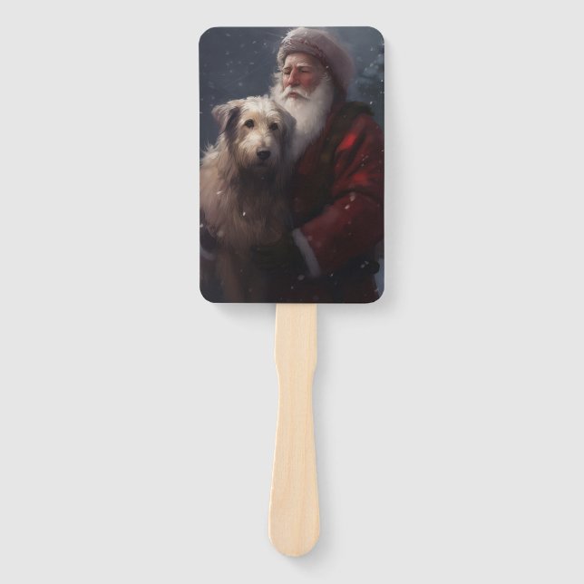 Wolfhound With Santa Claus Festive Christmas Hand Fan (Front)