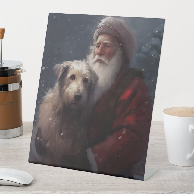 Wolfhound With Santa Claus Festive Christmas Pedestal Sign (In SItu)