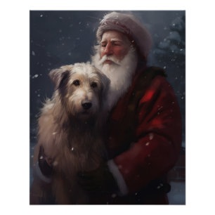 Wolfhound With Santa Claus Festive Christmas Poster