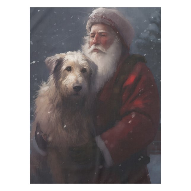 Wolfhound With Santa Claus Festive Christmas Tablecloth (Front)
