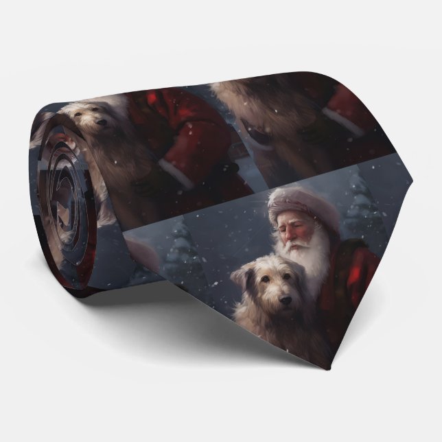 Wolfhound With Santa Claus Festive Christmas Tie (Rolled)