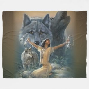 WOLFS and INDIAN MAIDEN Fleece Blanket