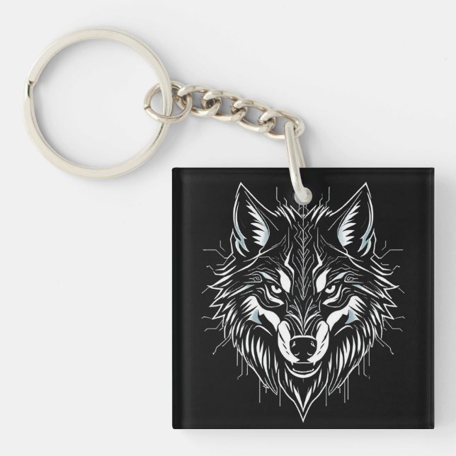 Wolf's head art keychain (Front)