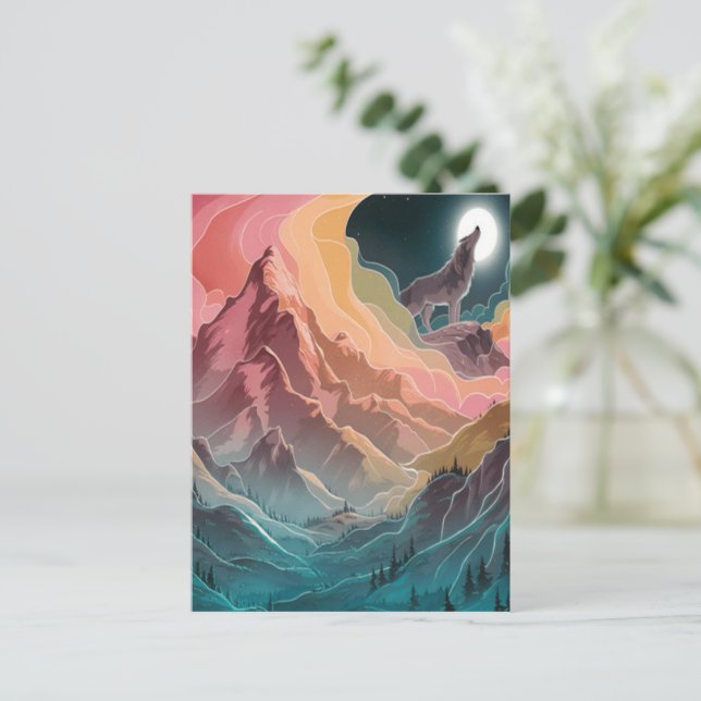 Wolfs Moonlit Howl Postcard (Standing Front)