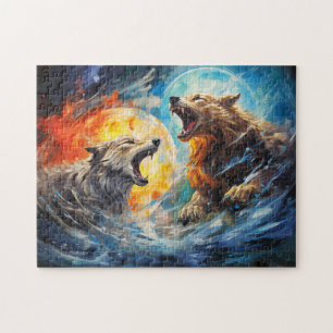 Wolfs Sköll and Hati hunting moon and sun Jigsaw Puzzle