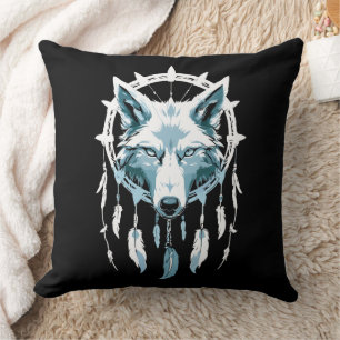 Wolf's Warning with Dream Catcher Throw Pillow
