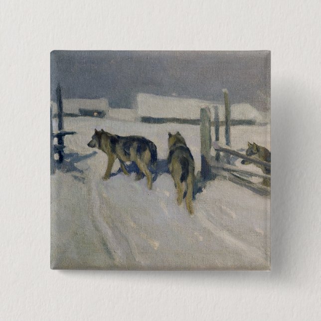 Wolfs, Winter Night, c.1910 2 Inch Square Button (Front)