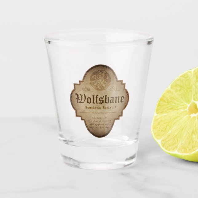 Wolfsbane Werewolf Apothecary Halloween Shot Glass (Front)