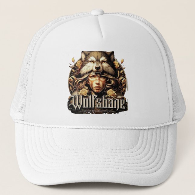Wolfshane evokes the mystique of untamed wildernes trucker hat (Front)