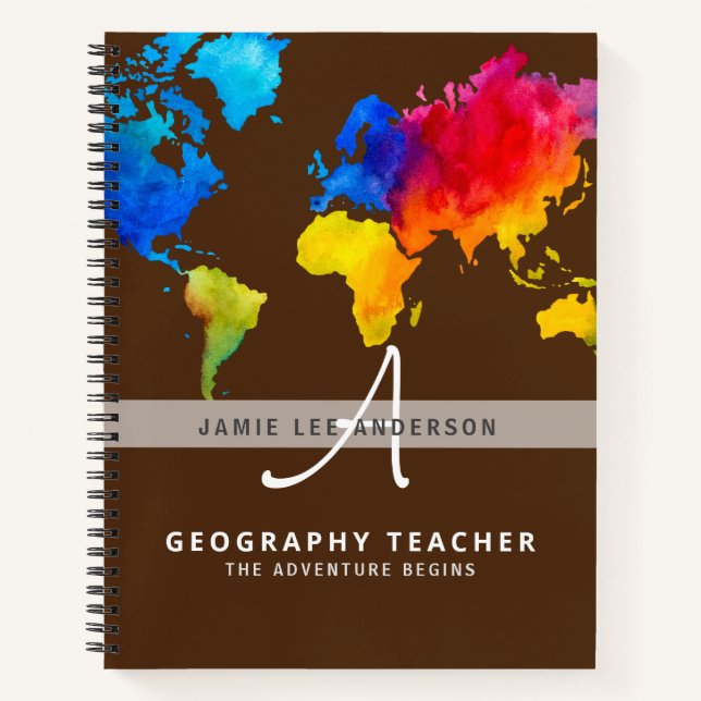Wolrd Map GEOGRAPHY TEACHER Monogram Journal (Front)