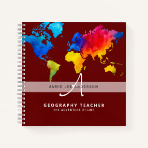 Wolrd Map GEOGRAPHY TEACHER Monogram Journal