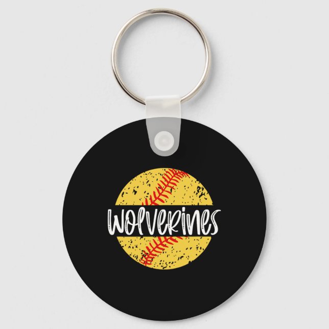 Wolverines Softll Team Mascot School Spirit Game D Keychain (Front)