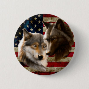 Wolves  American Flag 2 Inch Round Button