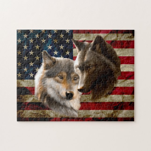 Wolves  American Flag Jigsaw Puzzle (Horizontal)