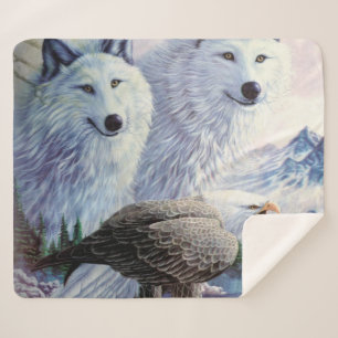 Wolves and Bald Eagle Sherpa Blanket