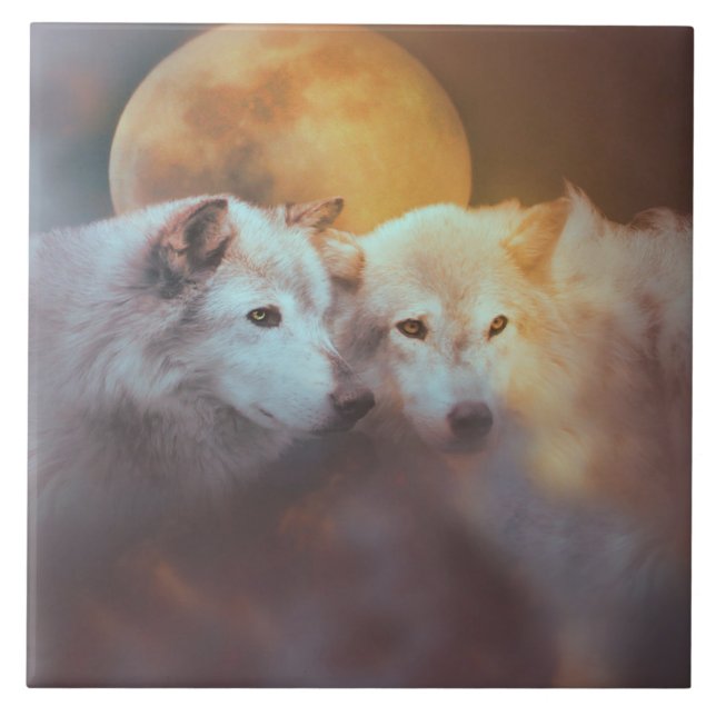 Wolves and Moon Surreal Fine Art Tile (Front)