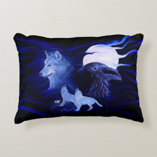 Wolves and Raven with full moon Accent Pillow