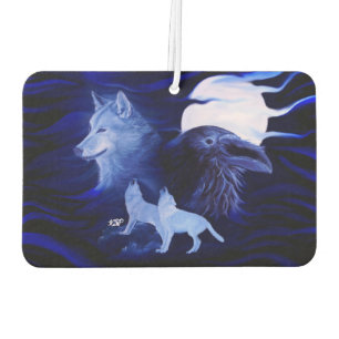Wolves and Raven with full moon Air Freshener