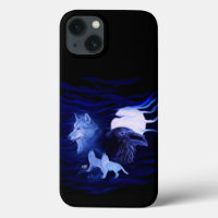 Wolves and Raven with full moon